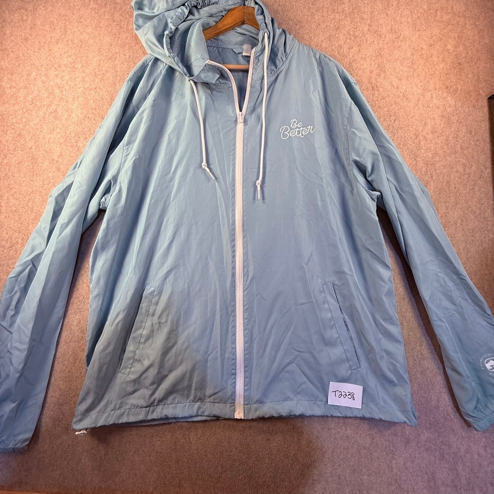 Independent Trading Co Be Better Windbreaker Jacket Light Blue Full Zip Hooded